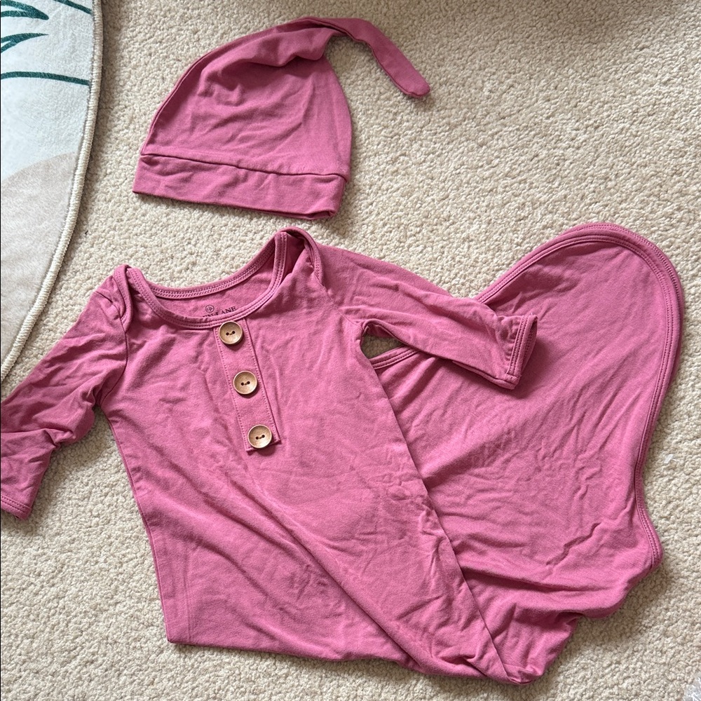 Caden Lane Pink Baby Gown and Hat Set